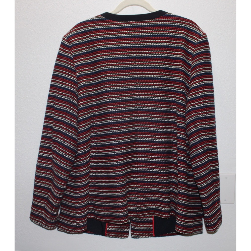 Talbots Plus 2X Navy Red White Striped Open Front Collarless Jacket Blazer - Picture 2 of 9